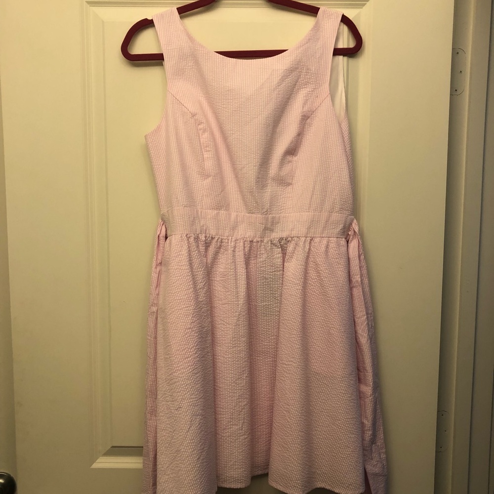 NWT Lauren James Pink Seersucker Bow Back Dress L